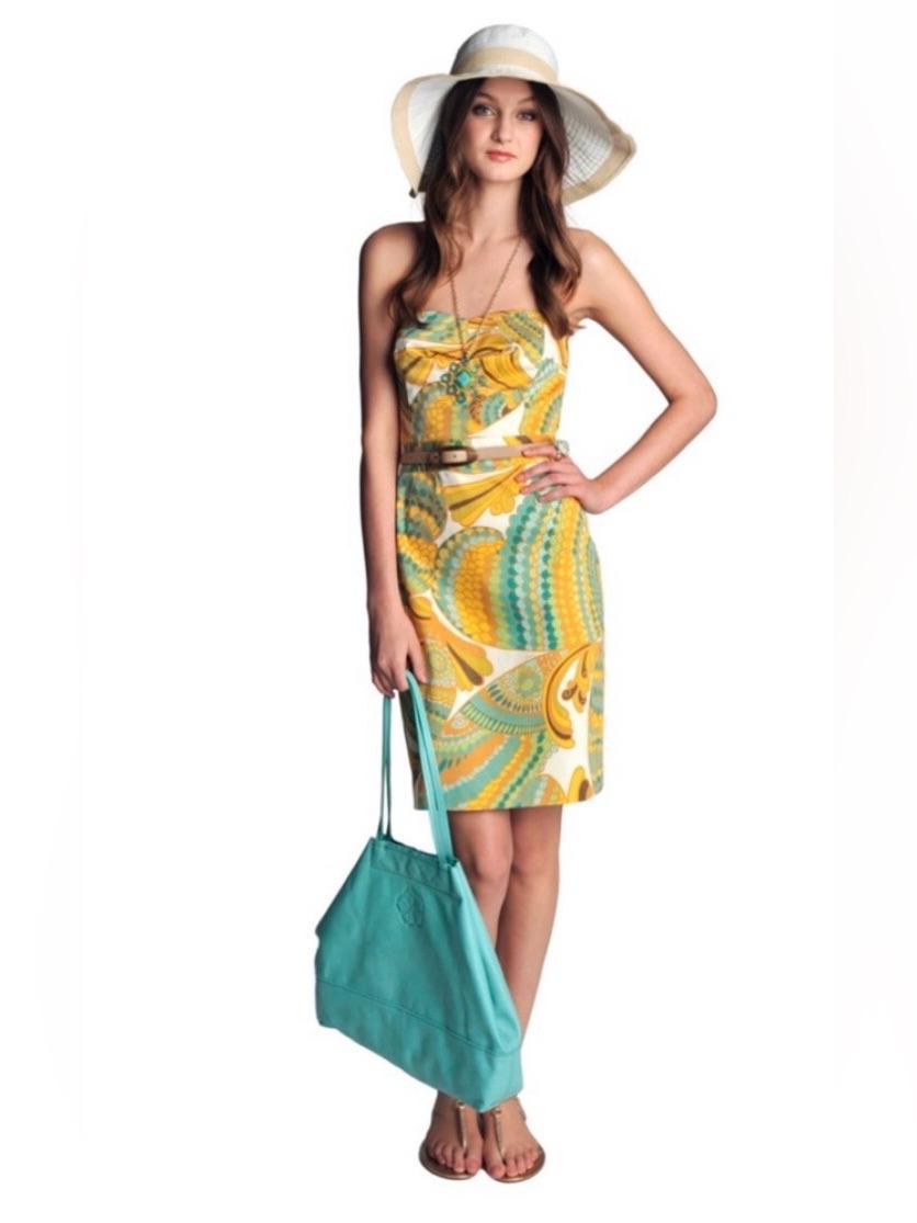 Banana Republic Trina Turk Collection Colorful Strapless Cotton Elastane Dress